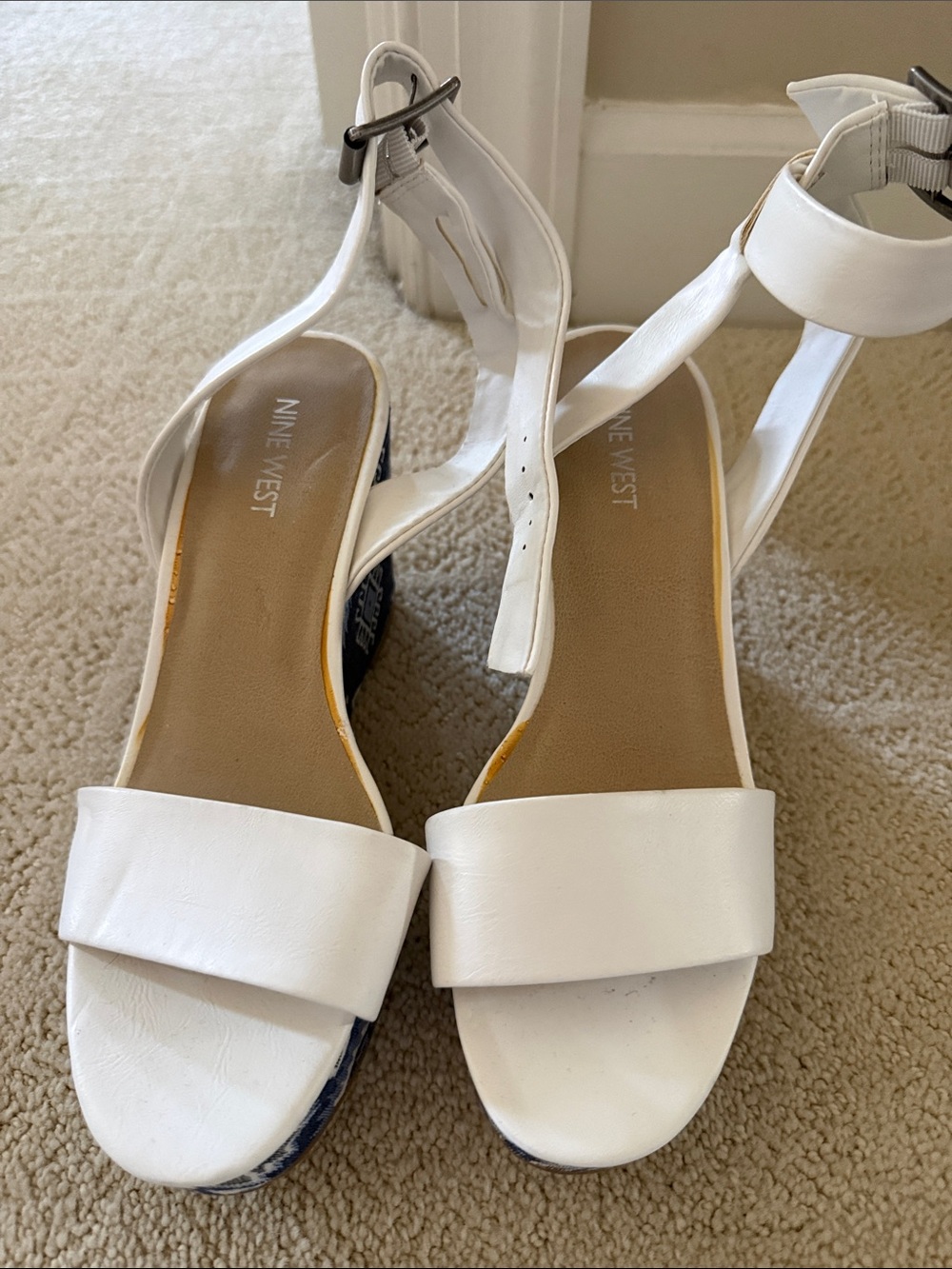 Nine West White Open-Toe Ankle-Strap Wedge Sandals